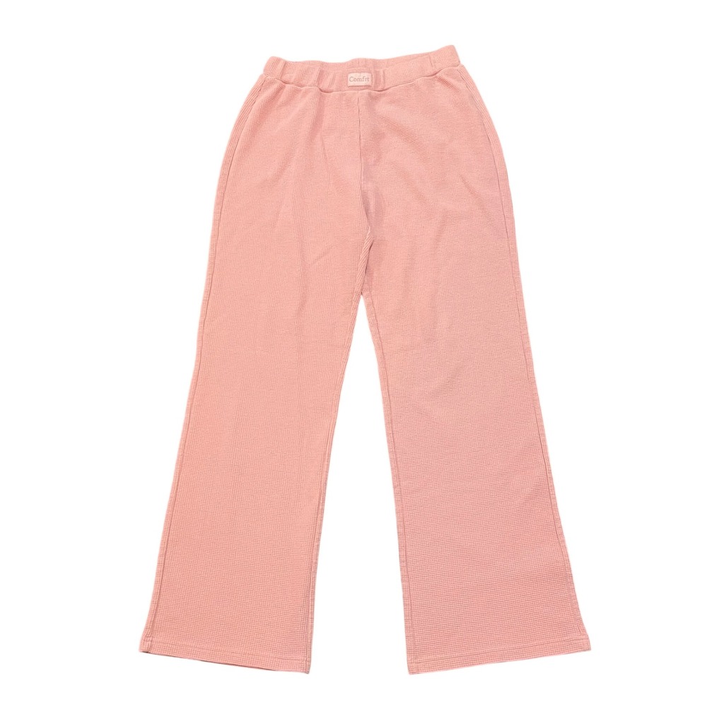 Comfrt Waffle Knit Pants Womens Medium Pink Wide Leg Lounge Thermal